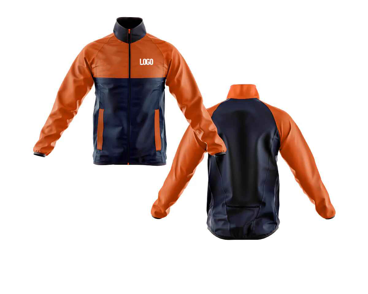 Orange and Navy Color-Block Drop-Tail Cycling Jacket